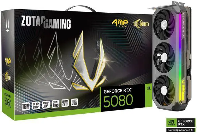 ZOTAC AMP Extreme Infinity GeForce RTX 5080 16GB GDDR7 PCI Express 5 0 x16 ATX Graphics Card ZT B50800B 10A
