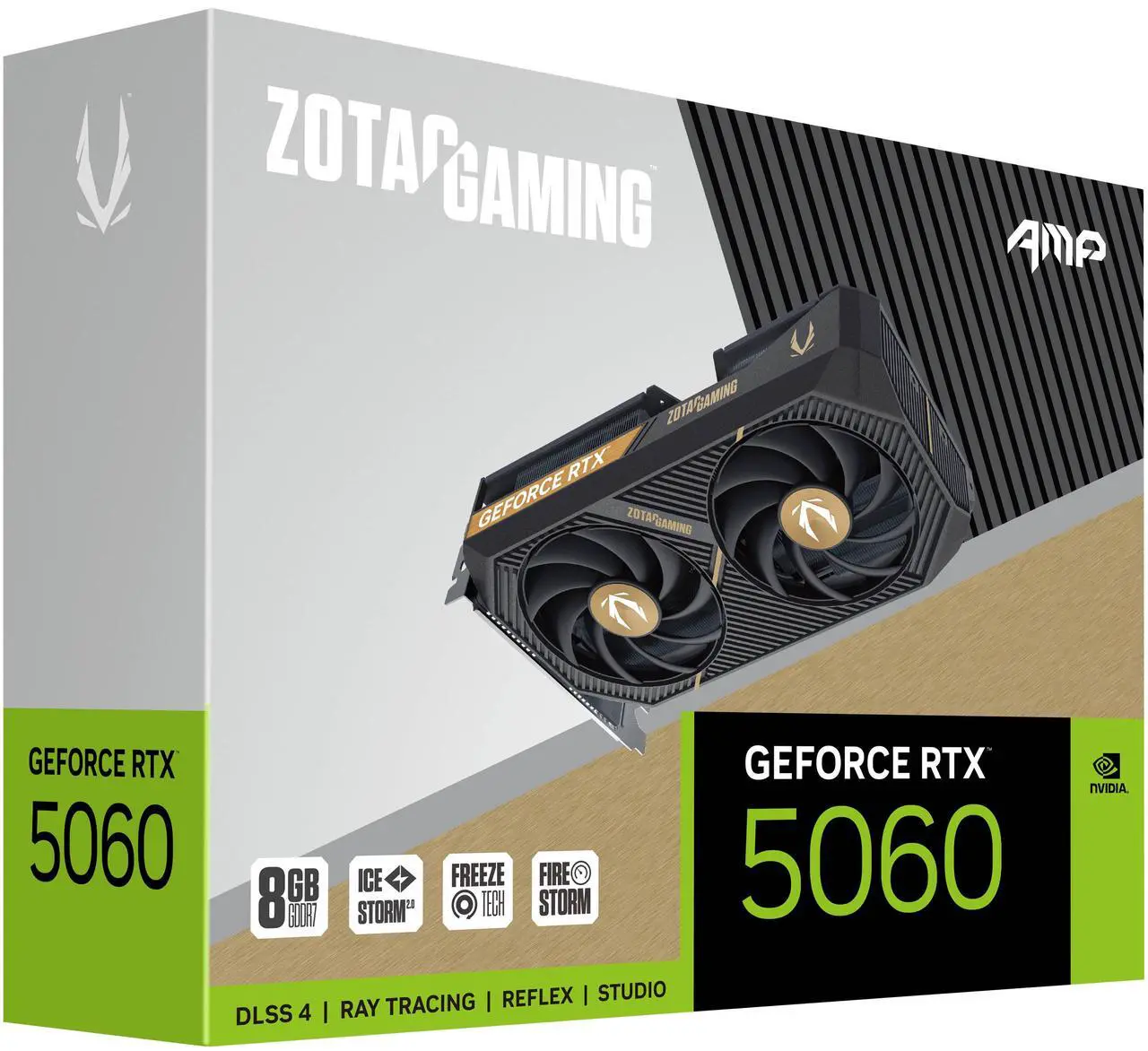ZOTAC AMP GeForce RTX 5060 8GB GDDR7 PCI Express 5 0 x8 ATX Graphics Card RTX 5060 AMP