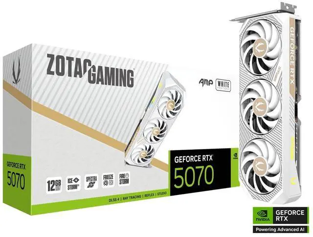 ZOTAC AMP GeForce RTX 5070 12GB 192 Bit GDDR7 PCI Express 5 0 x16 Graphics Card RTX 5070 AMP White Edition ZT B50700FQ 10P