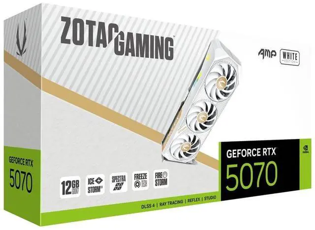 ZOTAC AMP GeForce RTX 5070 12GB 192 Bit GDDR7 PCI Express 5 0 x16 Graphics Card RTX 5070 AMP White Edition ZT B50700FQ 10P
