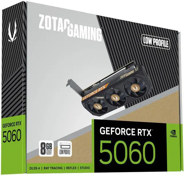ZOTAC GAMING GeForce RTX 5060 Low Profile DLSS 4 8GB GDDR7 128 bit 28 Gbps PCIE 5 0 Gaming Graphics Card  SFF ready low profile compact card  ZT B50600L 10L