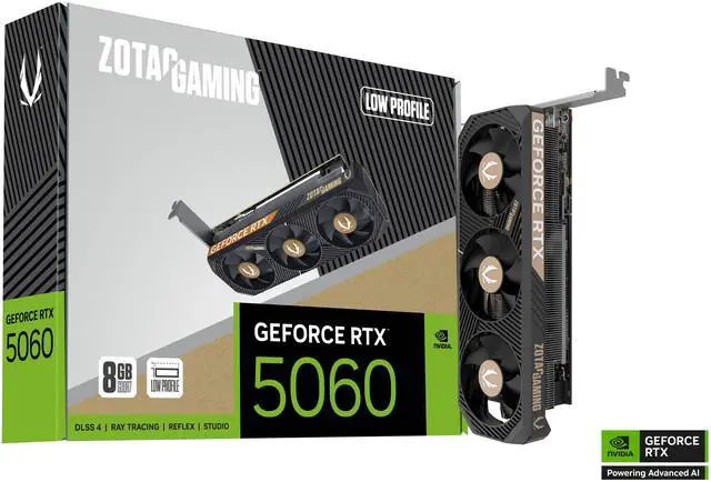 ZOTAC GAMING GeForce RTX 5060 Low Profile DLSS 4 8GB GDDR7 128 bit 28 Gbps PCIE 5 0 Gaming Graphics Card  SFF ready low profile compact card  ZT B50600L 10L