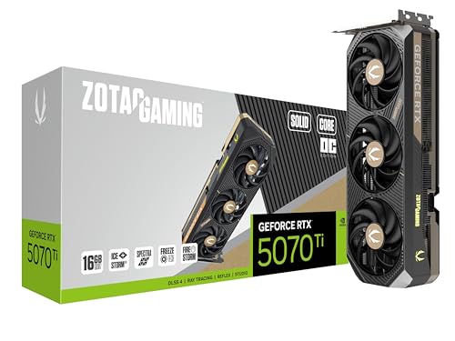 ZOTAC Gaming GeForce RTX 5070 Ti Solid CORE OC DLSS 4 16GB GDDR7 256 bit 28 Gbps PCIE 5 0 Gaming Graphics Card  IceStorm 3 0 Advanced Cooling  Spectra RGB Lighting  ZT B50710J2 10P