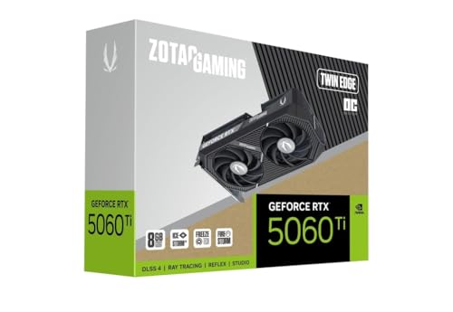ZOTAC Gaming GeForce RTX 5060 Ti 8GB Twin Edge OC DLSS 4 8GB GDDR7 128-bit 28 Gbps PCIE 5.0 Tarjeta gráfica para juegos, refrigeración IceStorm 2.0, lista para SFF, ZT-B50610H-10M