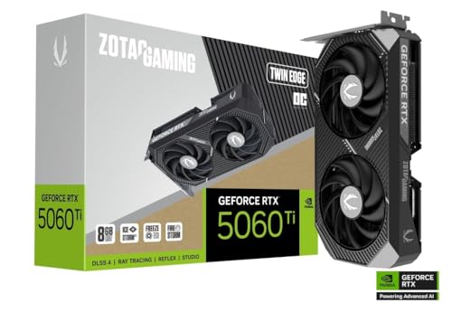 ZOTAC Gaming GeForce RTX 5060 Ti 8GB Twin Edge OC DLSS 4 8GB GDDR7 128-bit 28 Gbps PCIE 5.0 Tarjeta gráfica para juegos, refrigeración IceStorm 2.0, lista para SFF, ZT-B50610H-10M