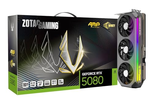 ZOTAC Gaming GeForce RTX 5080 AMP Extreme Infinity DLSS 4 16GB GDDR7 256 bit 30 Gbps PCIE 5 0 Gaming Graphics Card  IceStorm 3 0 Advanced Cooling  Spectra 2 0 ARGB Lighting  ZT B50800B 10P