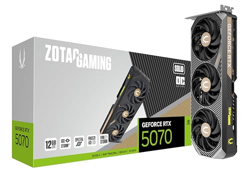 ZOTAC Gaming GeForce RTX 5070 Solid OC DLSS 4 12GB GDDR7 192 bit 28 Gbps PCIE 5 0 Gaming Graphics Card  IceStorm 2 0 Cooling  Spectra RGB Lighting  ZT B50700J 10P