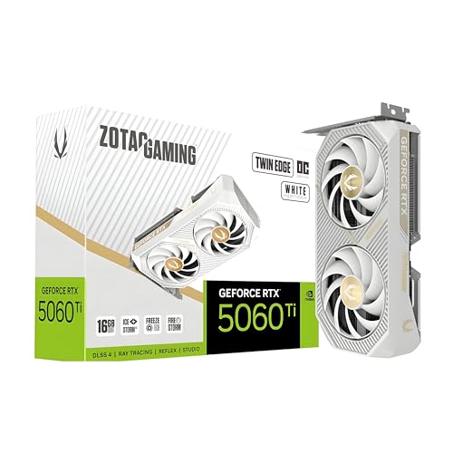 ZOTAC Gaming GeForce RTX 5060 Ti 16GB Twin Edge OC White Edition DLSS 4 16GB GDDR7 128 bit 28 Gbps PCIE 5 0 Gaming Graphics Card  IceStorm 2 0 Cooling  SFF Ready  ZT B50620Q 10M