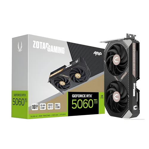 ZOTAC Gaming GeForce RTX 5060 Ti 16GB AMP DLSS 4 16GB GDDR7 128 bit 28 Gbps PCIE 5 0 Gaming Graphics Card  IceStorm 2 0 Cooling  White LED Lighting  ZT B50620F 10M