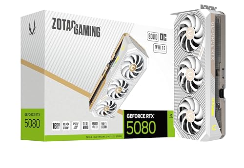 ZOTAC Gaming GeForce RTX 5080 Solid OC White Edition DLSS 4 16GB GDDR7 256 bit 30 Gbps PCIE 5 0 Gaming Graphics Card  IceStorm 3 0 Advanced Cooling  Spectra 2 0 ARGB Lighting  ZT B50800Q 10P