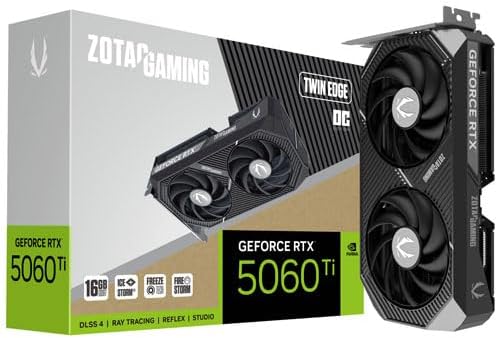 ZOTAC Gaming GeForce RTX 5060 Ti 16GB AMP DLSS 4 16GB GDDR7 128 bit 28 Gbps PCIE 5 0 Gaming Graphics Card  IceStorm 2 0 Cooling  White LED Lighting  ZT B50620F 10M