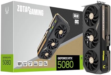 ZOTAC Gaming GeForce RTX 5080 Solid OC DLSS 4 16GB GDDR7 256 bit 30 Gbps PCIE 5 0 Gaming Graphics Card  IceStorm 3 0 Advanced Cooling  Spectra 2 0 ARGB Lighting  ZT B50800J 10P