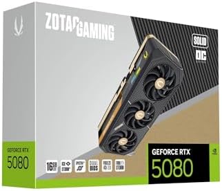 ZOTAC Gaming GeForce RTX 5080 Solid OC DLSS 4 16GB GDDR7 256 bit 30 Gbps PCIE 5 0 Gaming Graphics Card  IceStorm 3 0 Advanced Cooling  Spectra 2 0 ARGB Lighting  ZT B50800J 10P