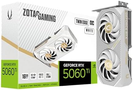 ZOTAC Gaming GeForce RTX 5060 Ti 16GB Twin Edge OC White Edition DLSS 4 16GB GDDR7 128 bit 28 Gbps PCIE 5 0 Gaming Graphics Card  IceStorm 2 0 Cooling  SFF Ready  ZT B50620Q 10M