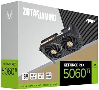 ZOTAC Gaming GeForce RTX 5060 Ti 16GB AMP DLSS 4 16GB GDDR7 128 bit 28 Gbps PCIE 5 0 Gaming Graphics Card  IceStorm 2 0 Cooling  White LED Lighting  ZT B50620F 10M