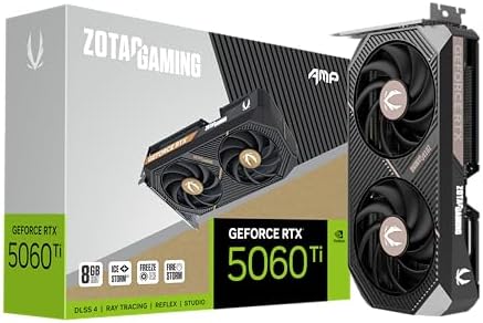 ZOTAC Gaming GeForce RTX 5060 Ti 16GB AMP DLSS 4 16GB GDDR7 128 bit 28 Gbps PCIE 5 0 Gaming Graphics Card  IceStorm 2 0 Cooling  White LED Lighting  ZT B50620F 10M