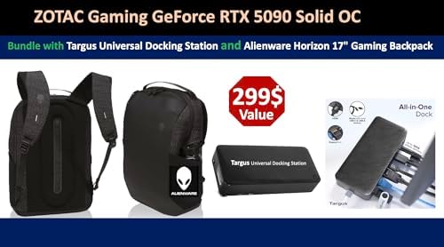 ZOTAC Gaming GeForce RTX 5090 Solid OC 32GB GDDR7  Engine Clock 2422 MHz  Reinforced Metal Mid Frame  IceStorm 3 0 Advanced Cooling  Bundle with Targus dockstation and Backpack Alienware 