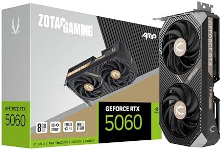 ZOTAC Gaming GeForce RTX 5060 AMP DLSS 4 8GB GDDR7 128-bit 28 Gbps PCIE 5.0 Tarjeta gráfica para juegos, enfriamiento IceStorm 2.0, ZT-B50600F-10M