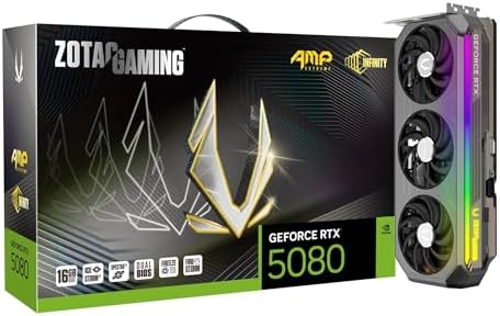 ZOTAC Gaming GeForce RTX 5080 Solid CORE OC DLSS 4 16GB GDDR7 256-bit 30 Gbps PCIE 5.0 Tarjeta gráfica para juegos, refrigeración avanzada IceStorm 3.0, iluminación Spectra RGB, ZT-B50800J2-10P