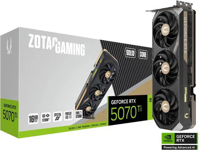 ZOTAC SOLID CORE GeForce RTX 5070 Ti 16GB 256 Bit GDDR7 PCI Express 5 0 x16 Graphics Card ZT B50710D2 10P