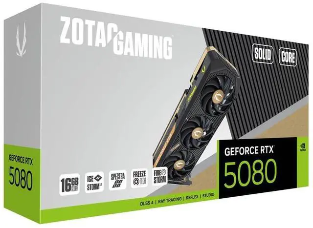 ZOTAC SOLID CORE GeForce RTX 5080 16GB 256 Bit GDDR7 PCI Express 4 0 DLSS 4 0 Graphics Card ZT B50800D2 10P