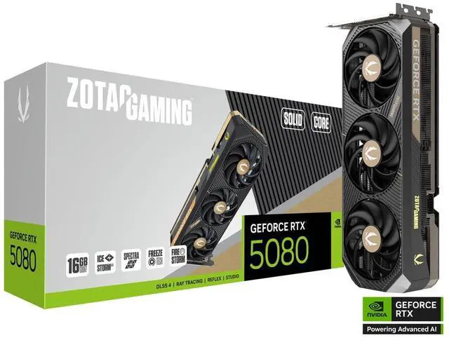 Tarjeta gráfica ZOTAC SOLID CORE GeForce RTX 5080 de 16 GB, 256 bits, GDDR7, PCI-Express 4.0, DLSS 4.0, ZT-B50800D2-10P