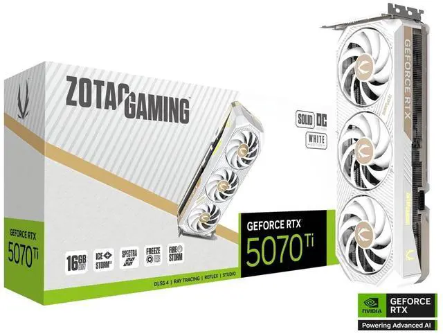 ZOTAC SOLID CORE OC White Edition GeForce RTX 5070 Ti 16GB GDDR7 PCI Express 5 0 x16 ATX Graphics Card RTX 5070 Ti SOLID CORE White Edition ZT B50710Q2 10P
