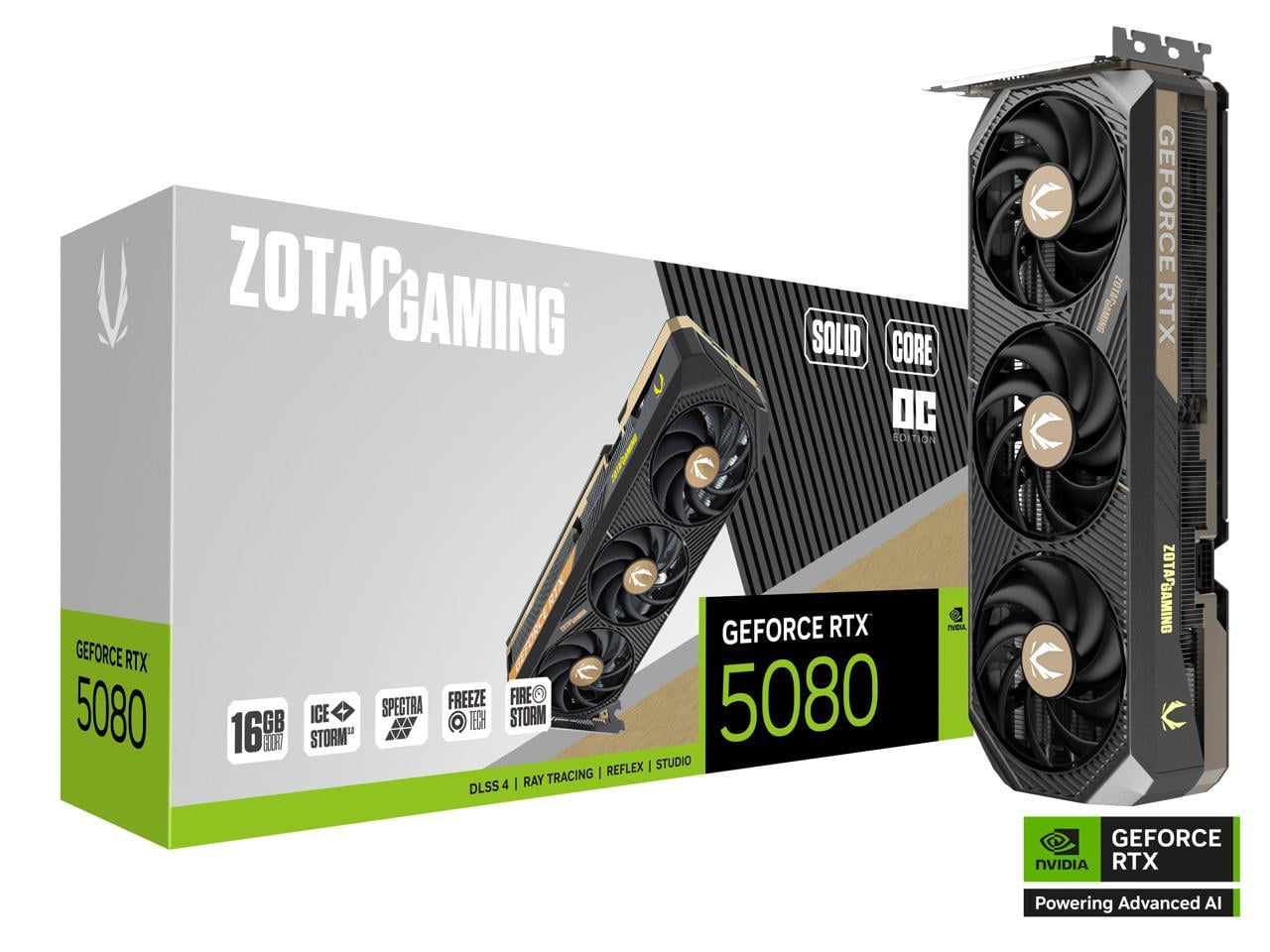 ZOTAC Sólido CORE OC GeForce RTX 5080 16GB 256-Bit GDDR7 DLSS 4.0 PCI Express 5.0 x16 Tarjeta Gráfica ZT-B50800J2-10P