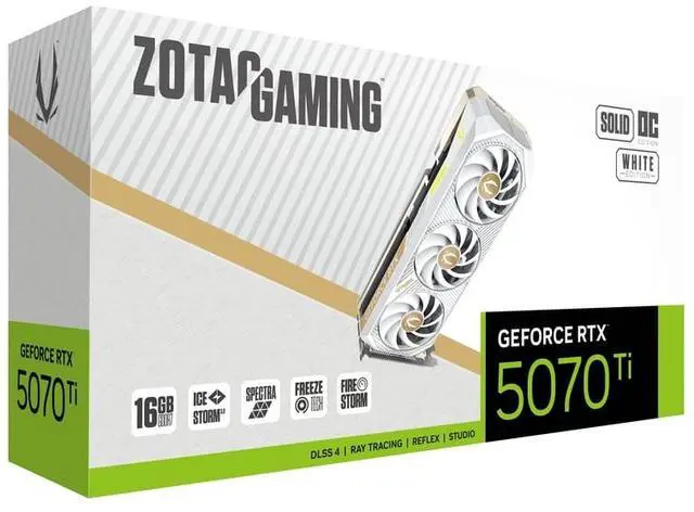 ZOTAC SOLID CORE OC White Edition GeForce RTX 5070 Ti 16GB GDDR7 PCI Express 5 0 x16 ATX Graphics Card RTX 5070 Ti SOLID CORE White Edition ZT B50710Q2 10P