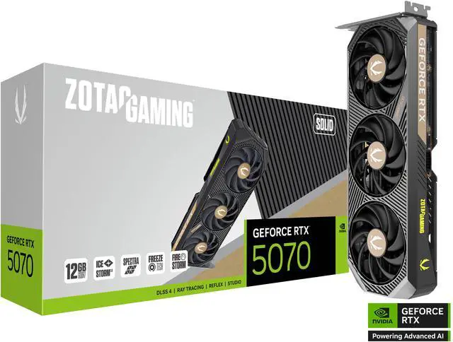 ZOTAC SOLID GeForce RTX 5070 12GB 192 Bit GDDR7 PCI Express 5 0 DLSS 4 0 Graphics Card ZT B50700D 10P