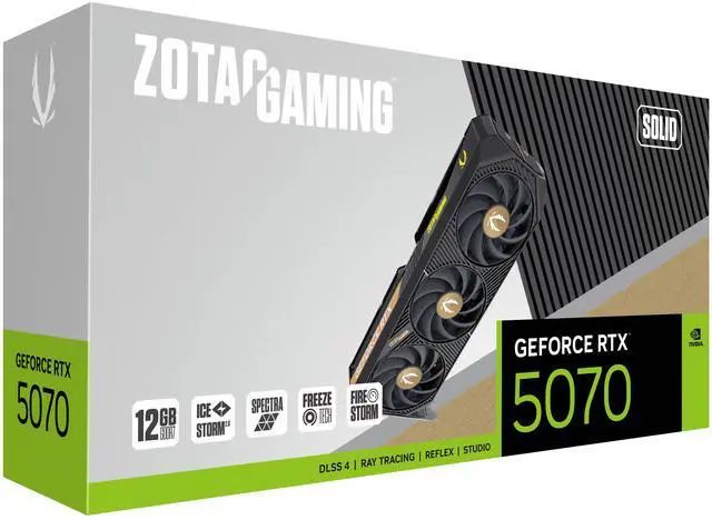 ZOTAC SOLID GeForce RTX 5070 12GB 192 Bit GDDR7 PCI Express 5 0 DLSS 4 0 Graphics Card ZT B50700D 10P