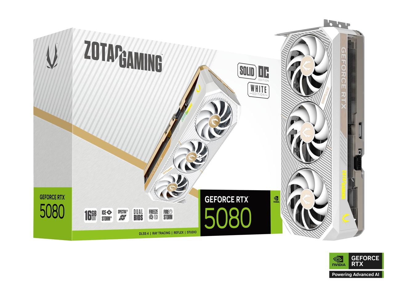 ZOTAC SOLID OC White Edition GeForce RTX 5080 16GB 256 Bit GDDR7 PCI Express 5 0 DLSS 4 0 Graphics Card ZOTAC GAMING GeForce SOLID OC White Edition ZT B50800Q 10P
