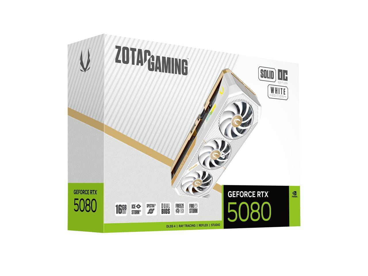 ZOTAC SOLID OC White Edition GeForce RTX 5080 16GB 256 Bit GDDR7 PCI Express 5 0 DLSS 4 0 Graphics Card ZOTAC GAMING GeForce SOLID OC White Edition ZT B50800Q 10P