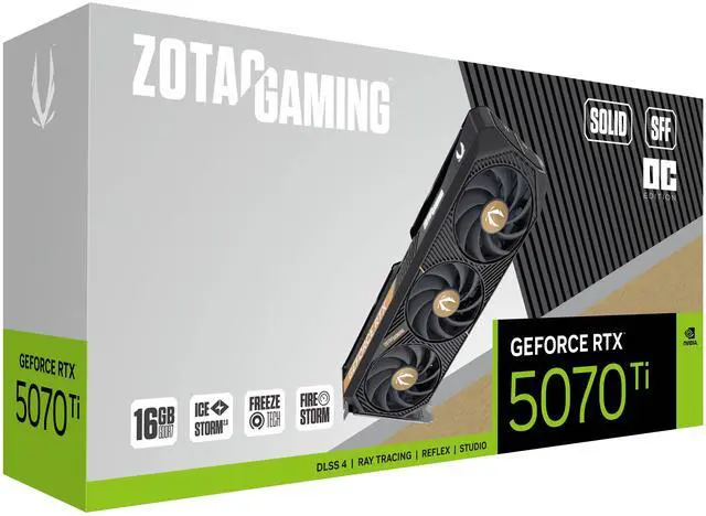 Tarjeta gráfica ZOTAC SOLID SFF OC GeForce RTX 5070 Ti de 16 GB, 256 bits, GDDR7, DLSS 4.0, PIC-Express 5.0 (ZT-B50710J3-10P)