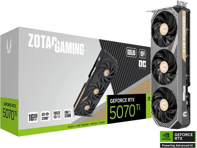 ZOTAC SOLID SFF OC GeForce RTX 5070 Ti 16GB 256 Bit GDDR7 DLSS 4 0 PIC Express 5 0 Graphics Card ZT B50710J3 10P