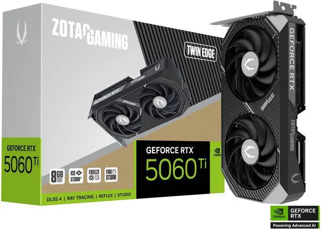Tarjeta gráfica ZOTAC Twin Edge GeForce RTX 5060 Ti de 8 GB, 128 bits, GDDR7, PCI Express 5.0 x8, DLSS 4.0 (ZT-B50610E-10M)