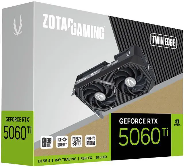 Tarjeta gráfica ZOTAC Twin Edge GeForce RTX 5060 Ti de 8 GB, 128 bits, GDDR7, PCI Express 5.0 x8, DLSS 4.0 (ZT-B50610E-10M)
