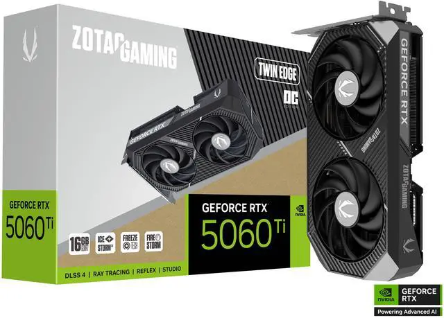 ZOTAC Twin Edge OC GeForce RTX 5060 Ti PCI Express 5 0 x8 16GB 128 Bit GDDR7 Graphics Card ZT B50620H 10M
