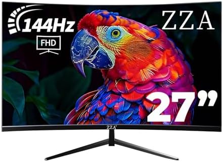 ZZA 27 Gaming Monitor FHD 144Hz Curved Computer Monitor 1080p 144hz Monitor HDMI  1 VGA 1 Tilt Adjustable VESA Compatible  Black