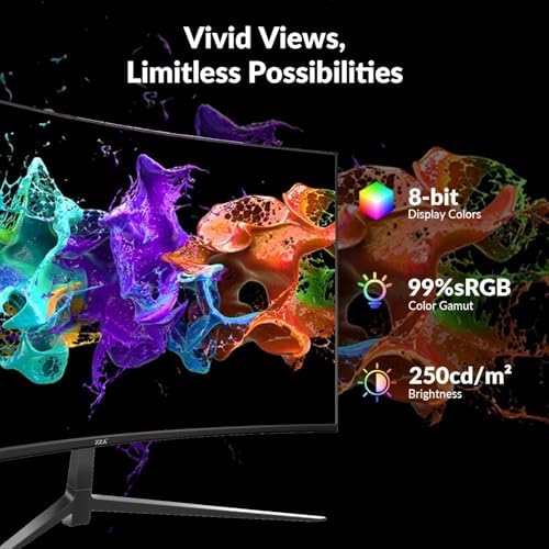 ZZA 27 Gaming Monitor FHD 144Hz Curved Computer Monitor 1080p 144hz Monitor HDMI  1 VGA 1 Tilt Adjustable VESA Compatible  Black