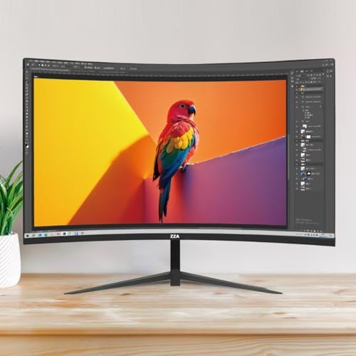 ZZA 27 Gaming Monitor FHD 144Hz Curved Computer Monitor 1080p 144hz Monitor HDMI  1 VGA 1 Tilt Adjustable VESA Compatible  Black