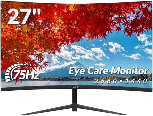 ZZA 27 Gaming Monitor FHD 144Hz Curved Computer Monitor 1080p 144hz Monitor HDMI  1 VGA 1 Tilt Adjustable VESA Compatible  Black