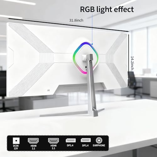 ZZA 34 Gaming Monitor 165Hz/180Hz WQHD  3440x1440P  Ultrawide 34 White Curved Monitor FreeSync for Tear Free Gaming 100  sRGB  HDMI 2 1 & DP 1 4 PBP Mode Wall Mountable