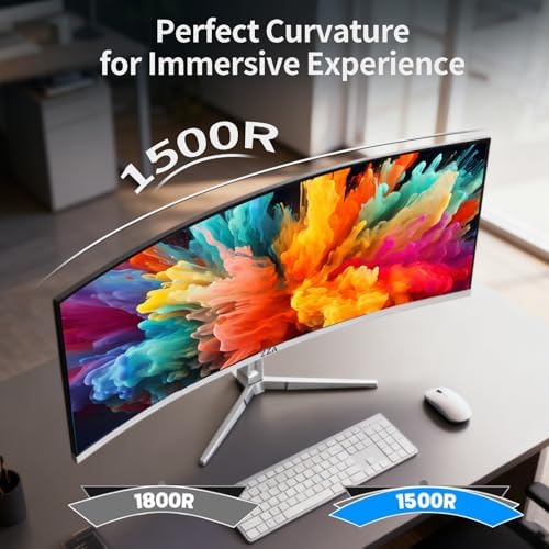 ZZA 34 Gaming Monitor 165Hz/180Hz WQHD  3440x1440P  Ultrawide 34 White Curved Monitor FreeSync for Tear Free Gaming 100  sRGB  HDMI 2 1 & DP 1 4 PBP Mode Wall Mountable