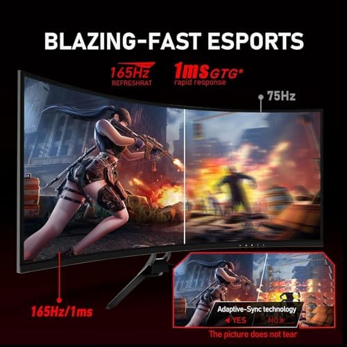 ZZA UltraWide 34 inch Curved Monitor 1500R PC Screen 165hz Refresh Rate WQHD 3440x1440 Computer Gaming Monitor VA PanelAMD FreeSync Premium   HDR10   99  sRGB   VESA