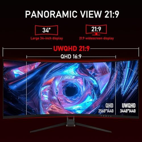 ZZA UltraWide 34 inch Curved Monitor 1500R PC Screen 165hz Refresh Rate WQHD 3440x1440 Computer Gaming Monitor VA PanelAMD FreeSync Premium   HDR10   99  sRGB   VESA