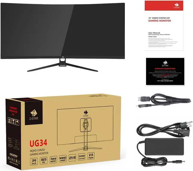 Z EDGE 34" Ultra Wide 2K Curved Gaming Monitor  21 9 UWQHD 3440x1440  165Hz  1ms  FreeSync Compatible  HDMI x2  DP x2  PBP & PIP Mode
