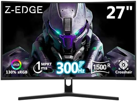 Z Edge 27 inch Curved Gaming Monitor  FHD 1080P 300Hz 240Hz PC Monitor  Ultra Fast MPRT 1ms Curved Monitor  1500R  16 7M Colors  UG27H Frameless Bezel  2X DP 1 4 Ports and 2X HDMI 2 0 Ports