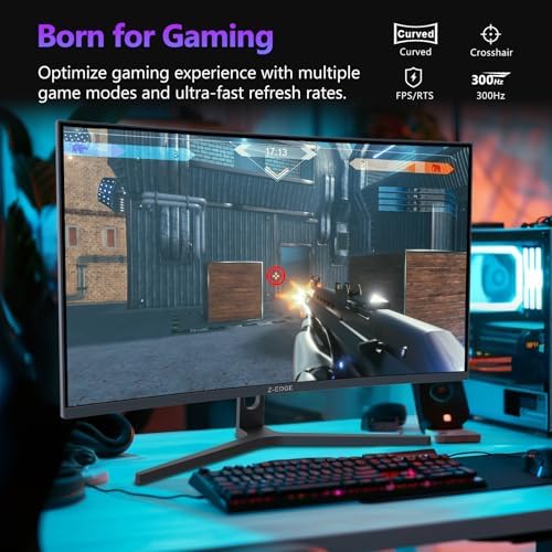 Z Edge 27 inch Curved Gaming Monitor  FHD 1080P 300Hz 240Hz PC Monitor  Ultra Fast MPRT 1ms Curved Monitor  1500R  16 7M Colors  UG27H Frameless Bezel  2X DP 1 4 Ports and 2X HDMI 2 0 Ports