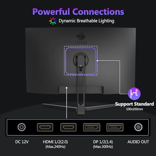 Z Edge 27 inch Curved Gaming Monitor  FHD 1080P 300Hz 240Hz PC Monitor  Ultra Fast MPRT 1ms Curved Monitor  1500R  16 7M Colors  UG27H Frameless Bezel  2X DP 1 4 Ports and 2X HDMI 2 0 Ports